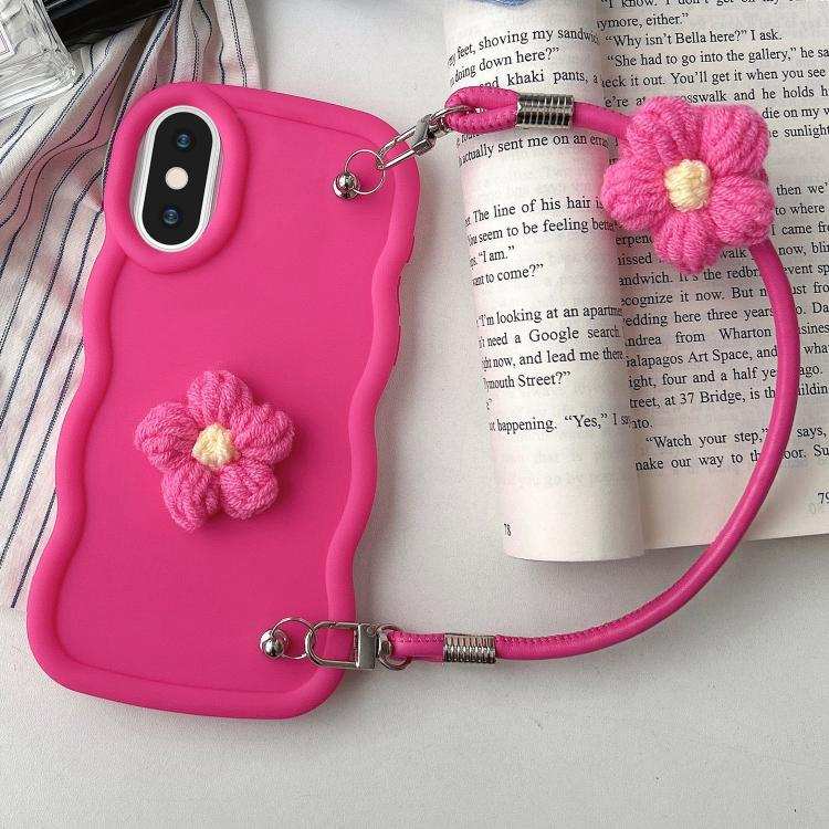 Plush Flower Wavy TPU Phone Case with Lanyard