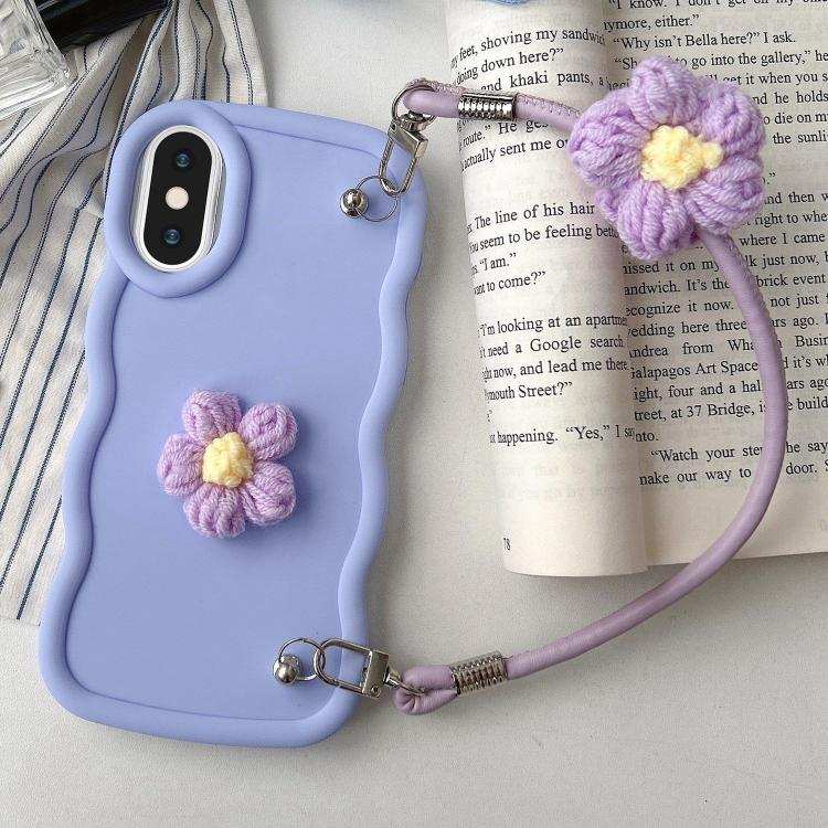 Plush Flower Wavy TPU Phone Case with Lanyard