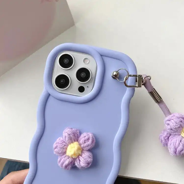 Plush Flower Wavy TPU Phone Case with Lanyard
