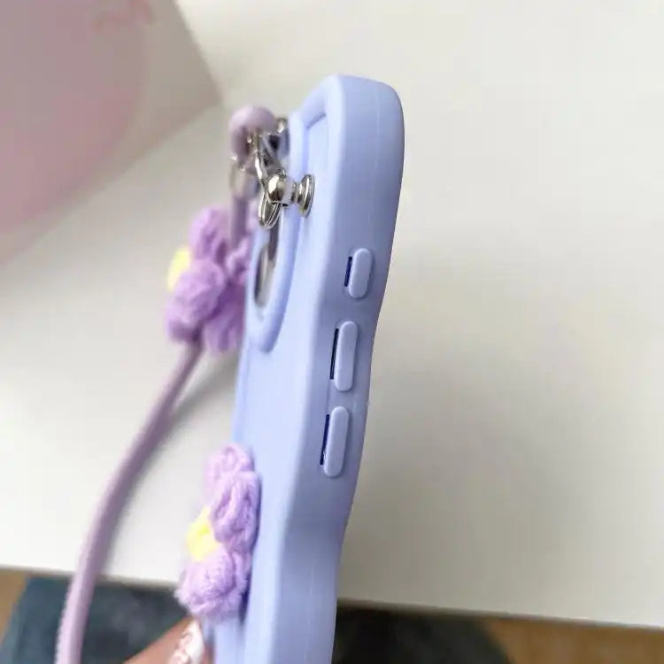 Plush Flower Wavy TPU Phone Case with Lanyard