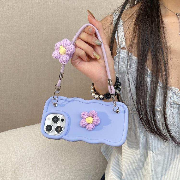 Plush Flower Wavy TPU Phone Case with Lanyard