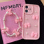Soft Silicone 3D Bowknot Pearl Phone Case with Beaded Wrist Strap