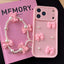 Soft Silicone 3D Bowknot Pearl Phone Case with Beaded Wrist Strap