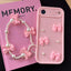 Soft Silicone 3D Bowknot Pearl Phone Case with Beaded Wrist Strap