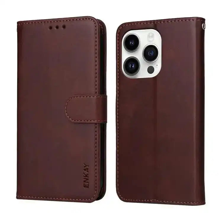 ENKAY Card Wallet Calf Texture Leather Phone Case with Thickened Glue No White Edge Film ENKAY
