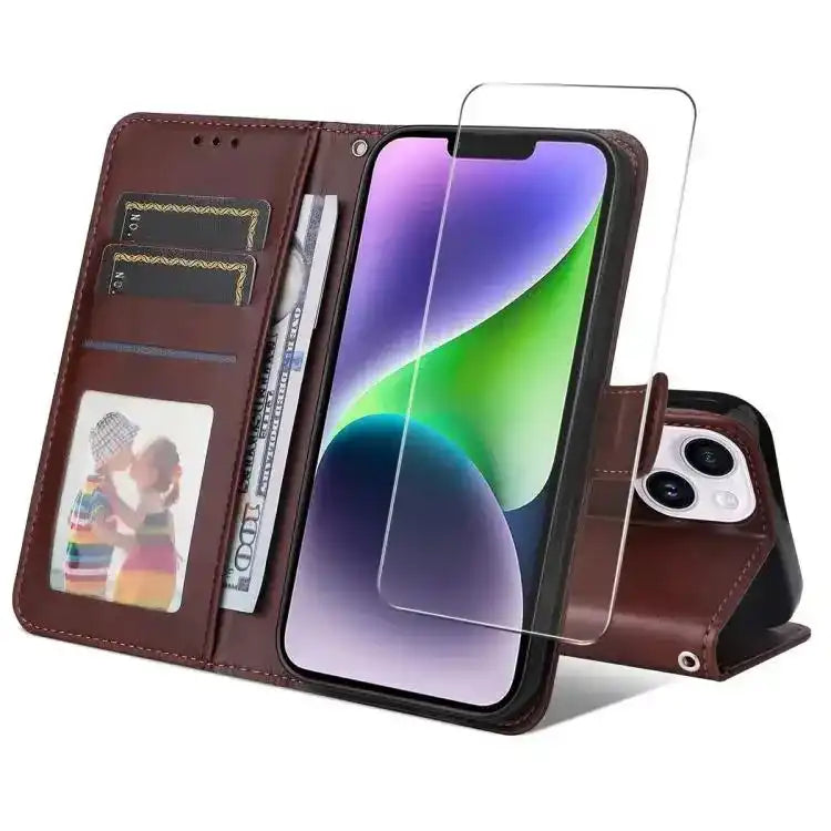 ENKAY Card Wallet Calf Texture Leather Phone Case with Thickened Glue No White Edge Film ENKAY