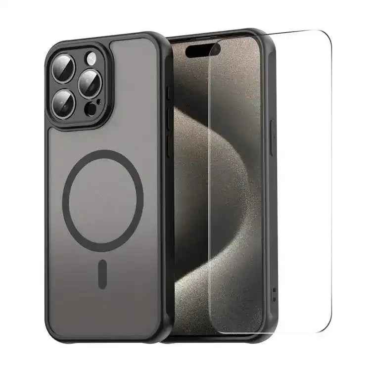 ENKAY Hat-Prince MagSafe Matte Translucent Shockproof Phone Case with Large Arc Edge Film