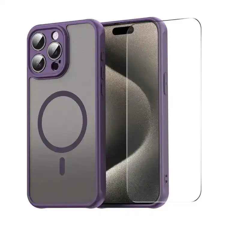 ENKAY Hat-Prince MagSafe Matte Translucent Shockproof Phone Case with Large Arc Edge Film