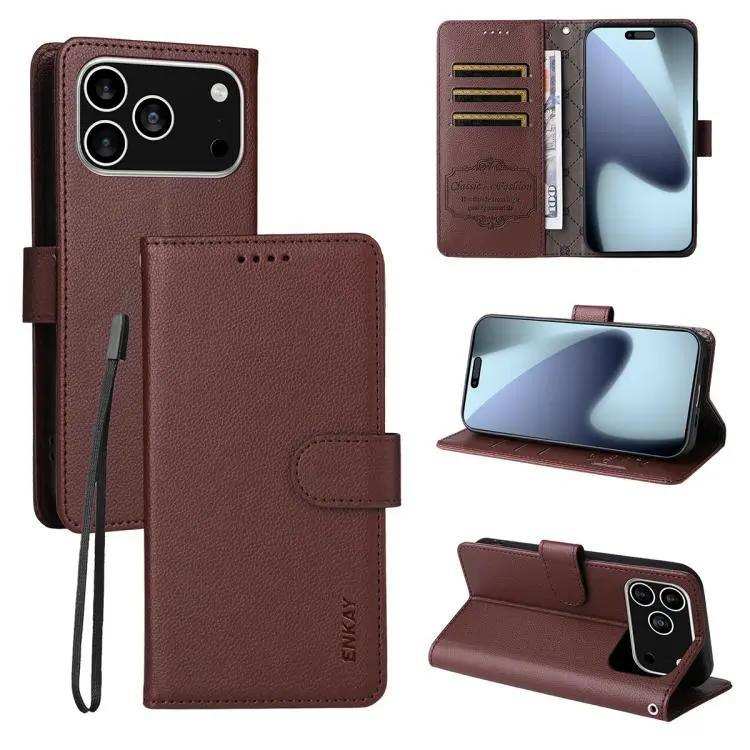 ENKAY RFID Blocking Wallet Kickstand Litchi Texture Leather Phone Case ENKAY