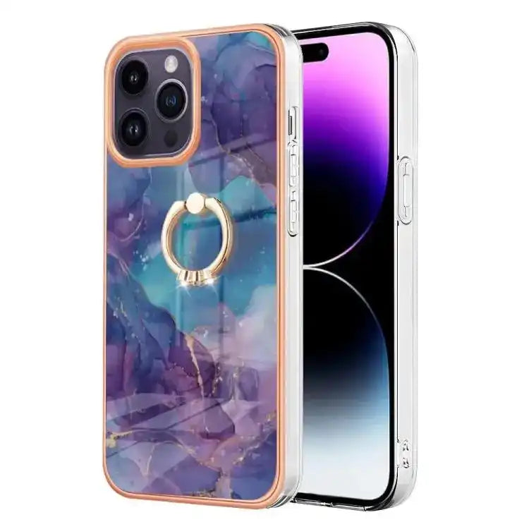 Electroplating Marble Dual-side IMD Phone Case with Ring MyMobile