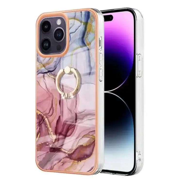 Electroplating Marble Dual-side IMD Phone Case with Ring MyMobile