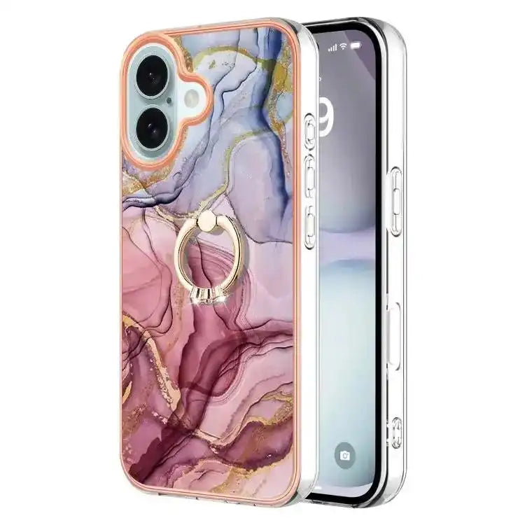 Electroplating Marble Dual-side IMD Phone Case with Ring MyMobile