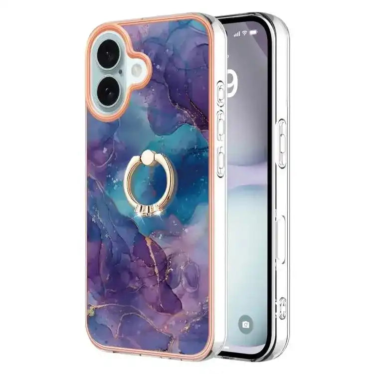 Electroplating Marble Dual-side IMD Phone Case with Ring MyMobile