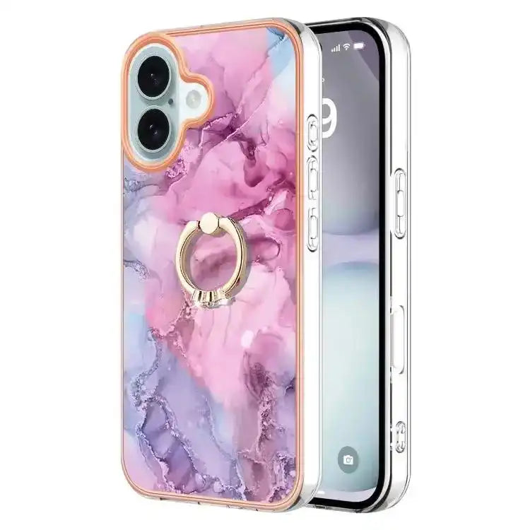 Electroplating Marble Dual-side IMD Phone Case with Ring MyMobile