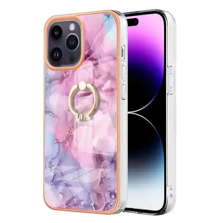 Electroplating Marble Dual-side IMD Phone Case with Ring MyMobile