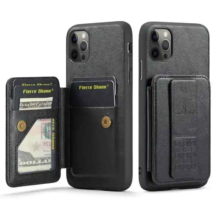 Fierre Shann Oil Wax Cow Leather Card Holder Back Phone Case