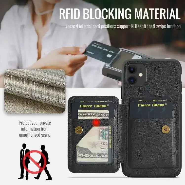 Fierre Shann Oil Wax Cow Leather Card Holder Back Phone Case
