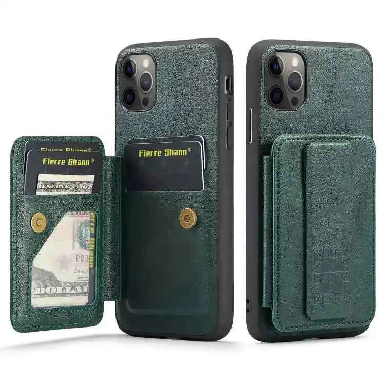 Fierre Shann Oil Wax Cow Leather Card Holder Back Phone Case