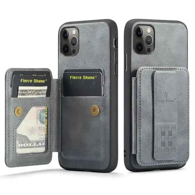 Fierre Shann Oil Wax Cow Leather Card Holder Back Phone Case