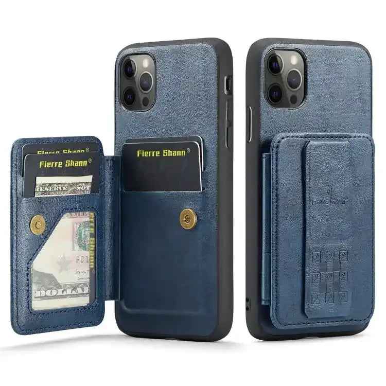 Fierre Shann Oil Wax Cow Leather Card Holder Back Phone Case