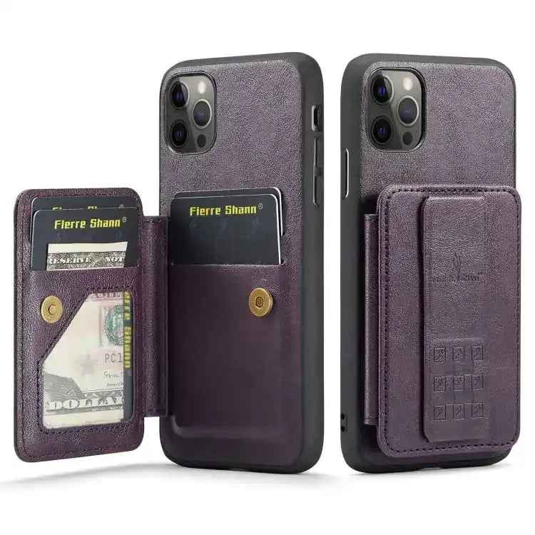 Fierre Shann Oil Wax Cow Leather Card Holder Back Phone Case