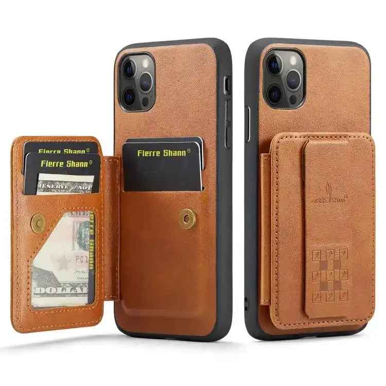 Fierre Shann Oil Wax Cow Leather Card Holder Back Phone Case