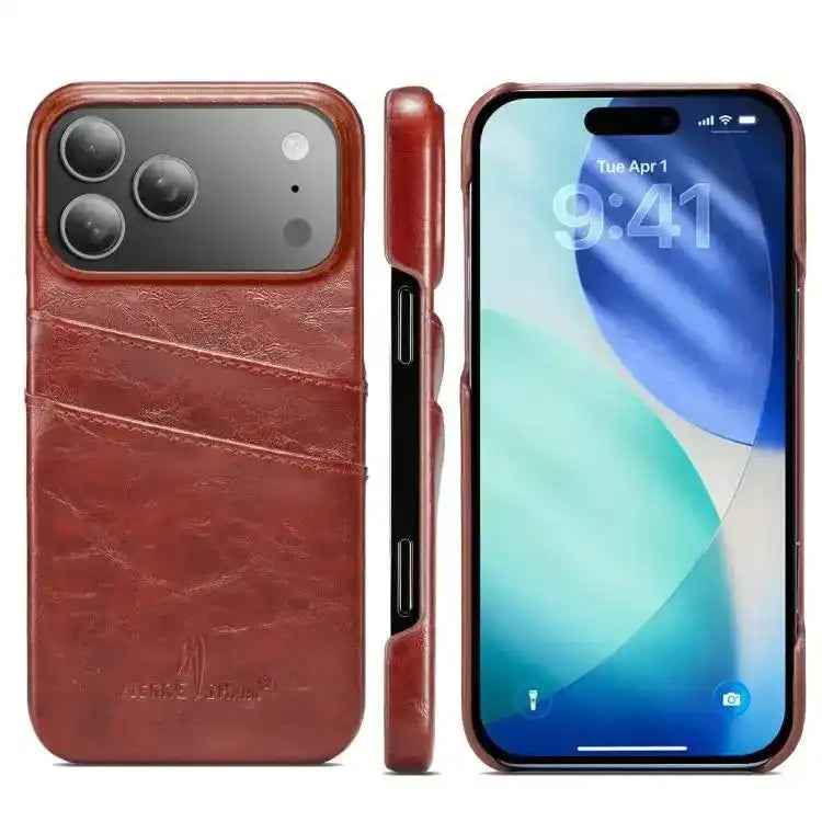 Fierre Shann Retro Oil Wax Texture Card Slots PU Leather Phone Case