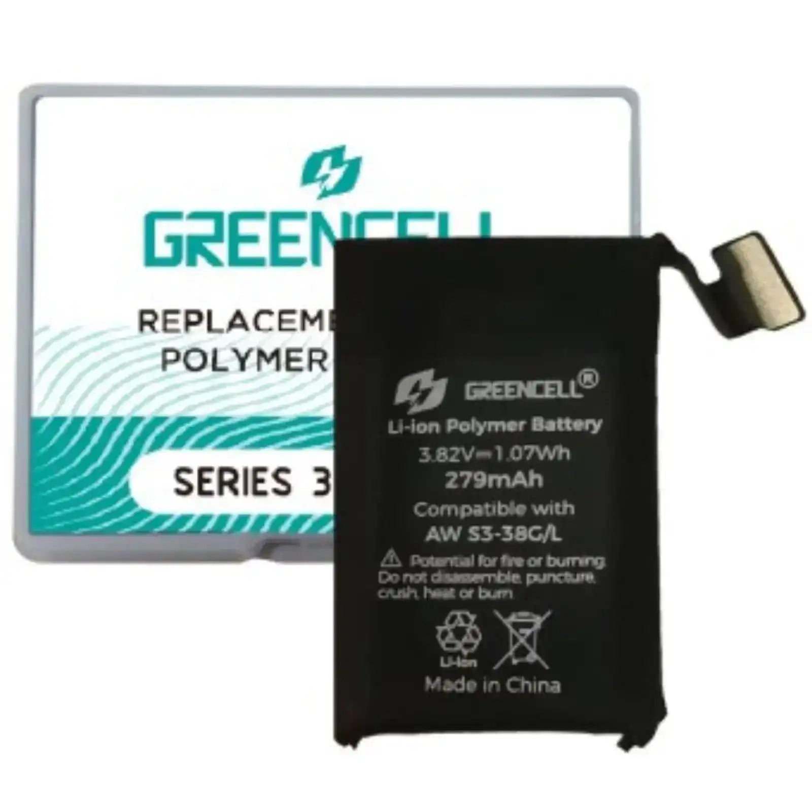Greencell Apple Watch Series 3 LTE 38MM Replacement Battery with Adhesive Strips 279mAh GREENCELL
