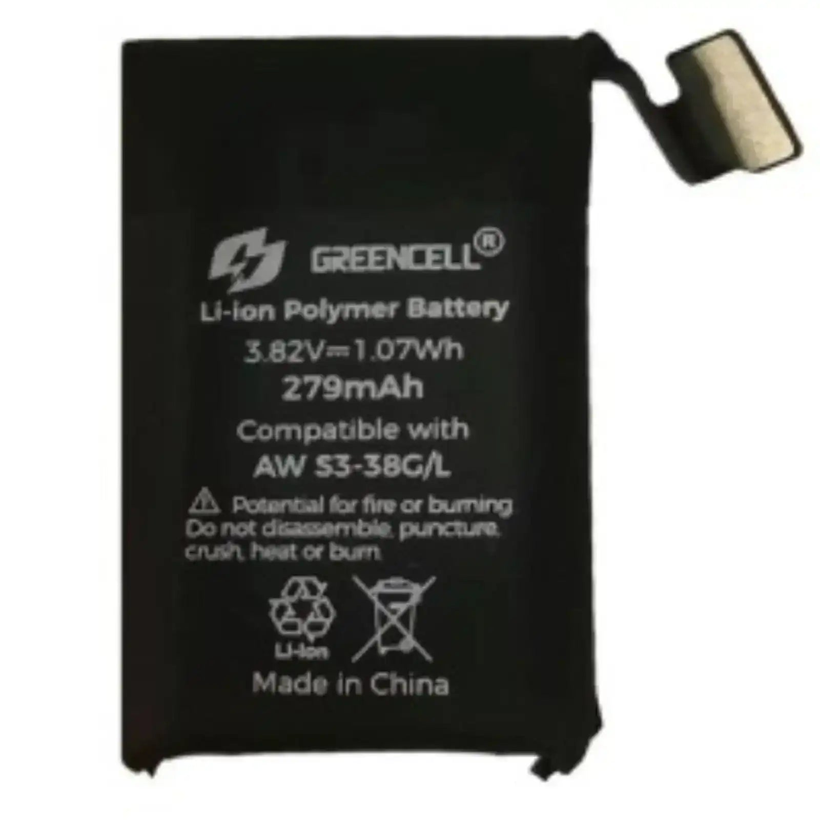 Greencell Apple Watch Series 3 LTE 38MM Replacement Battery with Adhesive Strips 279mAh GREENCELL