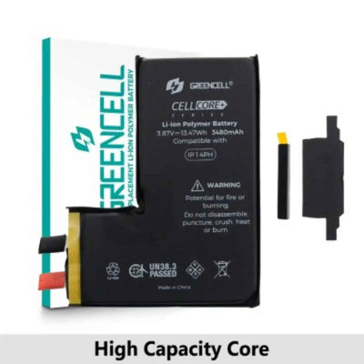 Greencell Core Series- High Capacity 3480mAh iPhone 14 Pro Replacement Battery Core with Adhesive Strips