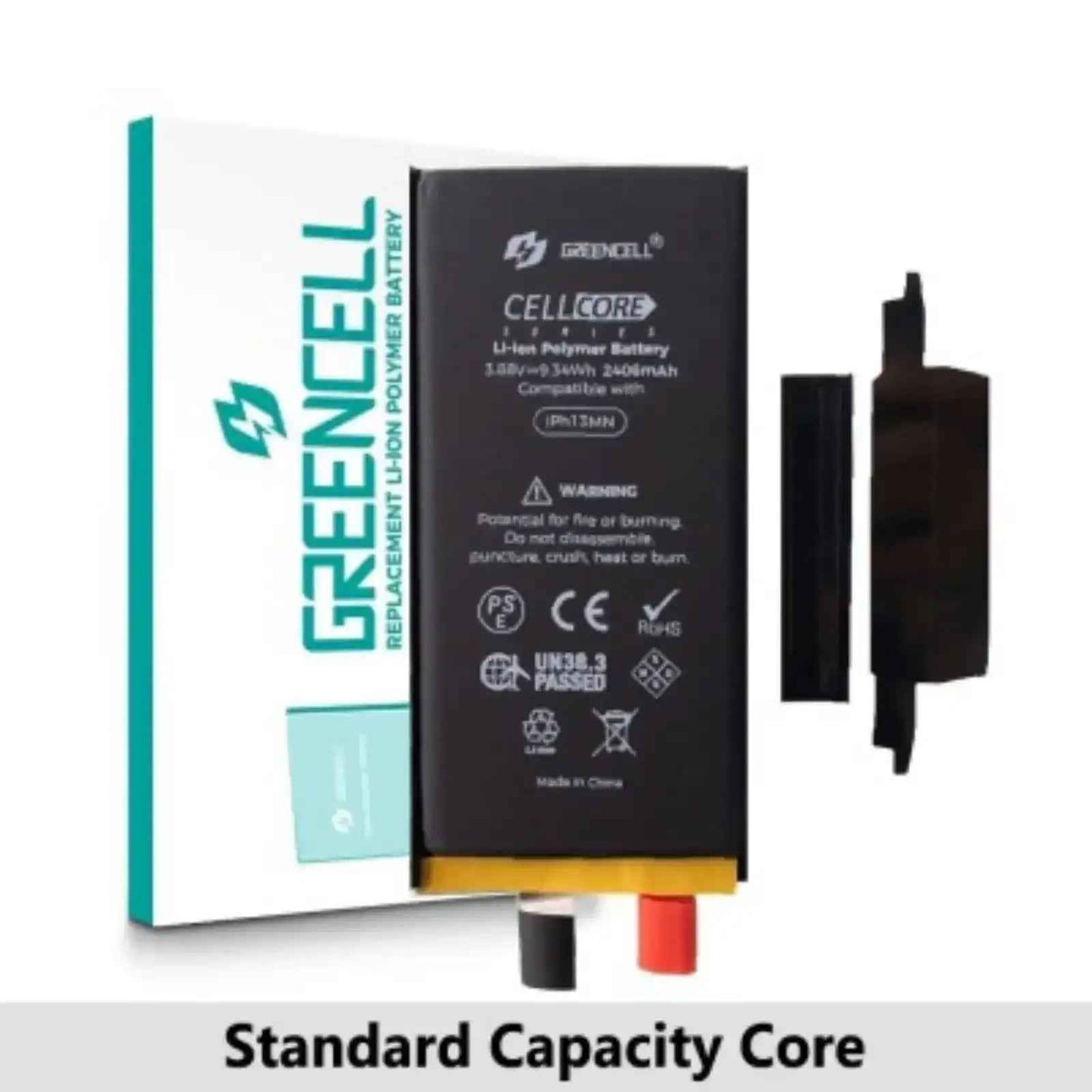 Greencell Core Series- Standard Capacity 2406mAh iPhone 13 mini Replacement Battery Core with Adhesive Strips