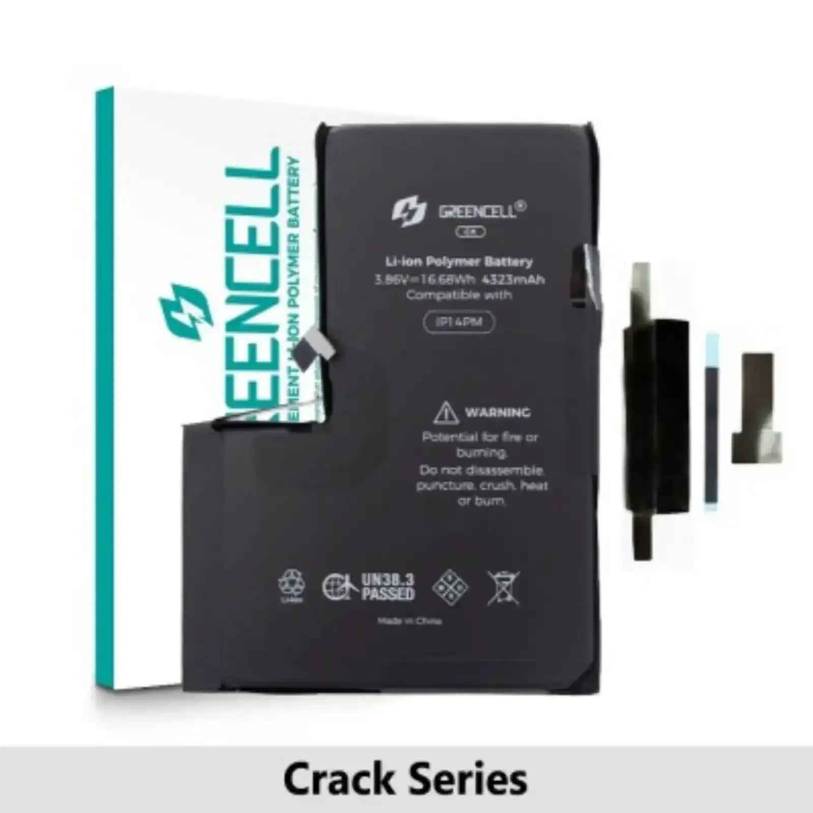 Greencell Crack Series- iPhone 14 Pro Max CRACK Battery with Adhesive Strips 4323mAh No Need Soldering & No Need Tag-on