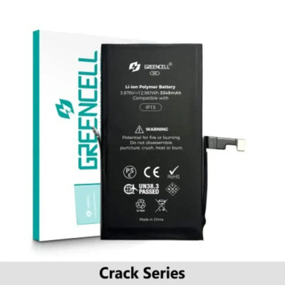 Greencell Crack Series- iPhone 15 CRACK Battery with Adhesive Strips 3349mAh No Need Soldering & No Need Tag-on GREENCELL