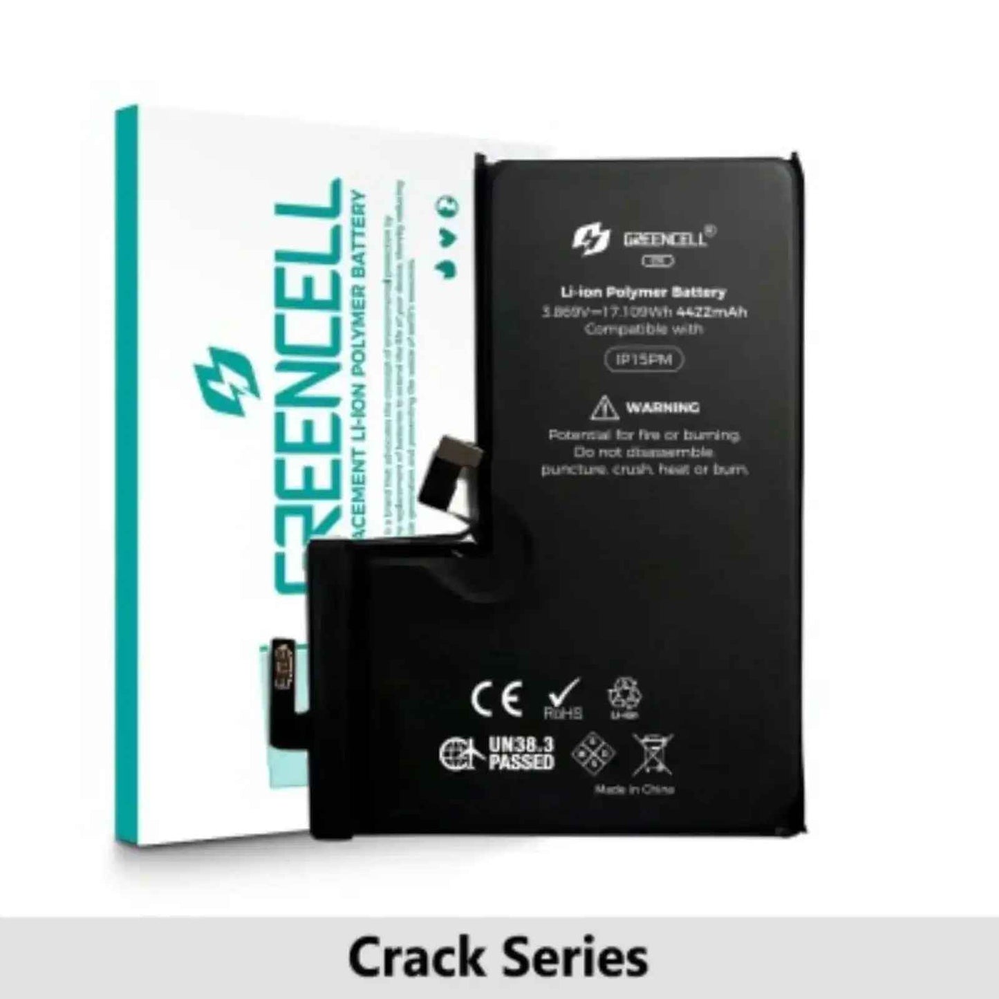 Greencell Crack Series- iPhone 15 Pro Max CRACK Battery with Adhesive Strips 4422mAh No Need Soldering & No Need Tag-on