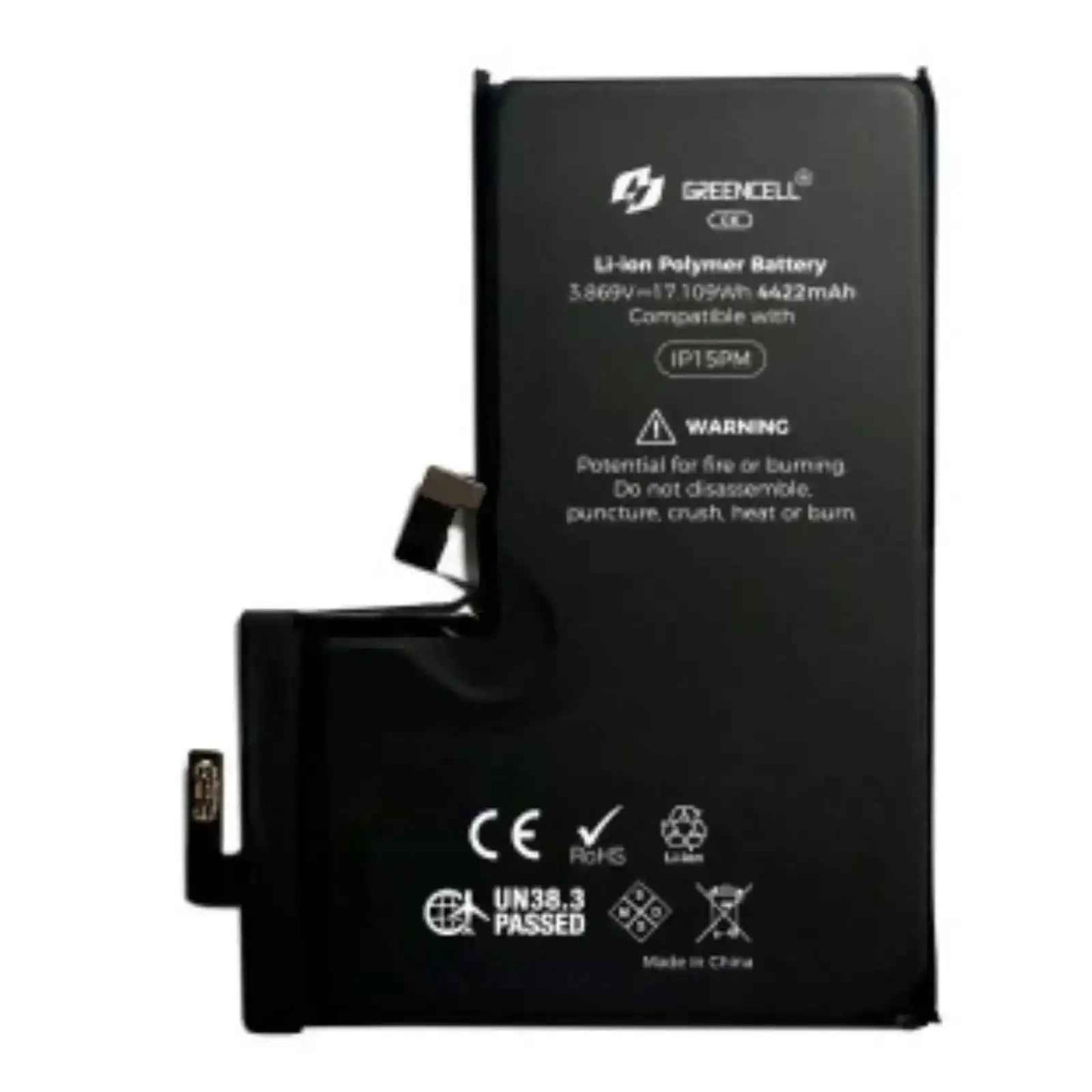 Greencell Crack Series- iPhone 15 Pro Max CRACK Battery with Adhesive Strips 4422mAh No Need Soldering & No Need Tag-on