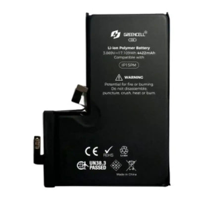 Greencell Crack Series- iPhone 15 Pro Max CRACK Battery with Adhesive Strips 4422mAh No Need Soldering & No Need Tag-on GREENCELL