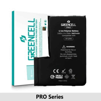 Greencell PRO Series- iPhone 12 Pro Max Replacement Battery with Adhesive Strips 3687mAh TI chip -27546-A3 IC & Original Cell