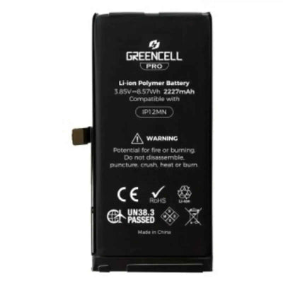 Greencell PRO Series- iPhone 12 mini Replacement Battery with Adhesive Strips 2227mAh TI chip -27546-A3 IC & Original Cell