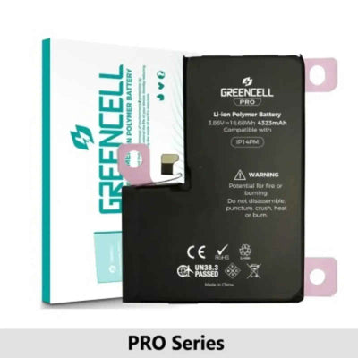 Greencell PRO Series- iPhone 14 Pro Max Replacement Battery with Adhesive Strips 4323mAh TI chip -27546-A3 IC & Original Cell