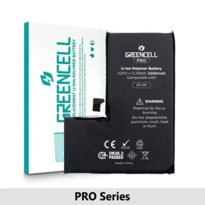 Greencell PRO Series- iPhone 14 Pro Replacement Battery with Adhesive Strips 3200mAh TI chip -27546-A3 IC & Original Cell