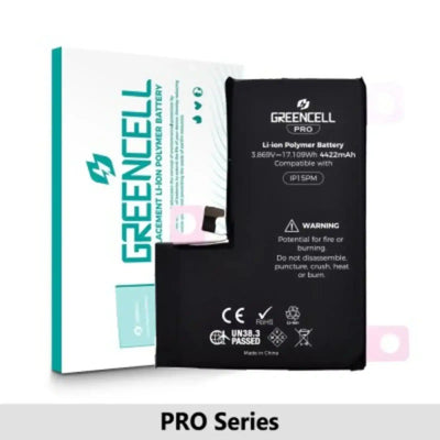 Greencell PRO Series- iPhone 15 Pro Max Replacement Battery with Adhesive Strips 4422mAh TI chip -27546-A3 IC & Original Cell GREENCELL