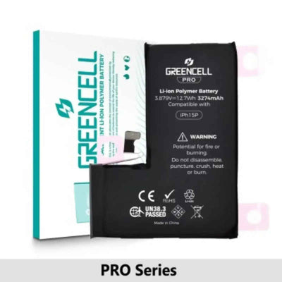 Greencell PRO Series- iPhone 15 Pro Replacement Battery with Adhesive Strips 3274mAh TI chip -27546-A3 IC & Original Cell