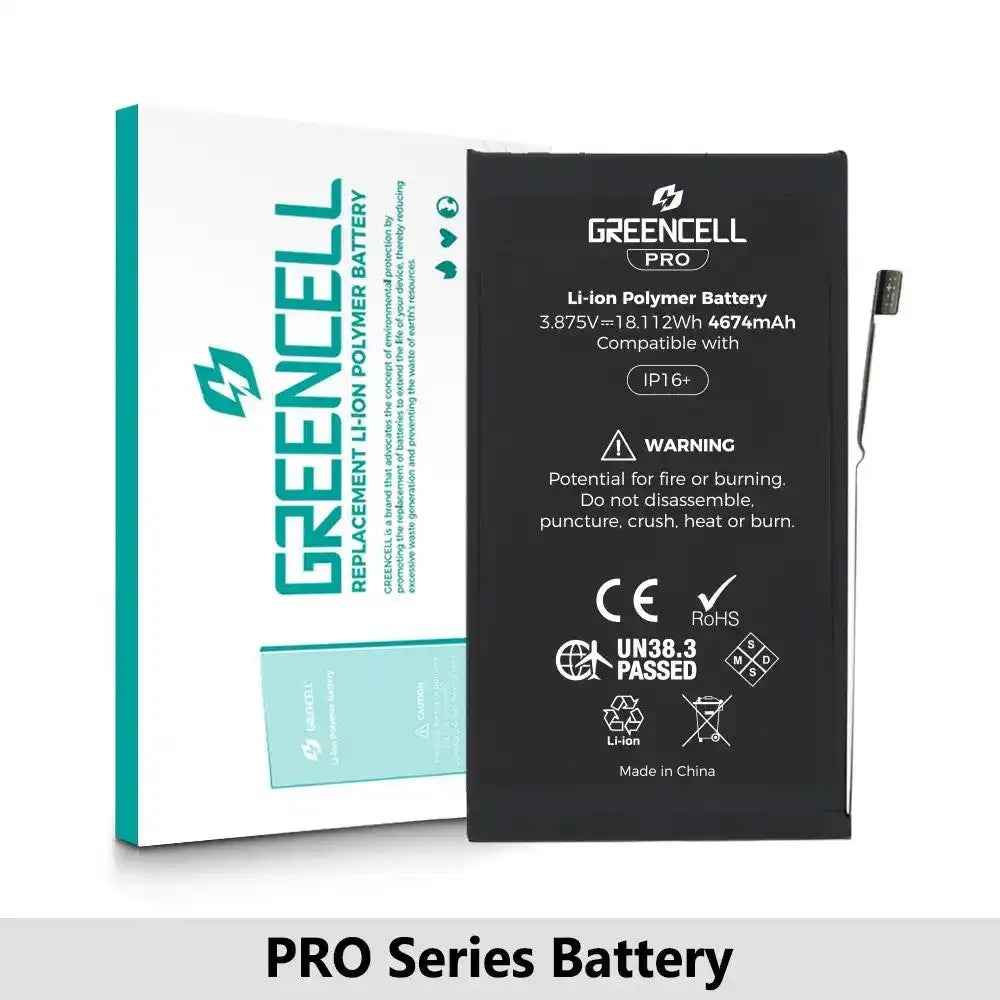 Greencell PRO series-iPhone 16 Plus Replacement Battery with Adhesive Strips 4674mAh (TI chip -27546-A3 IC & Original Cell)