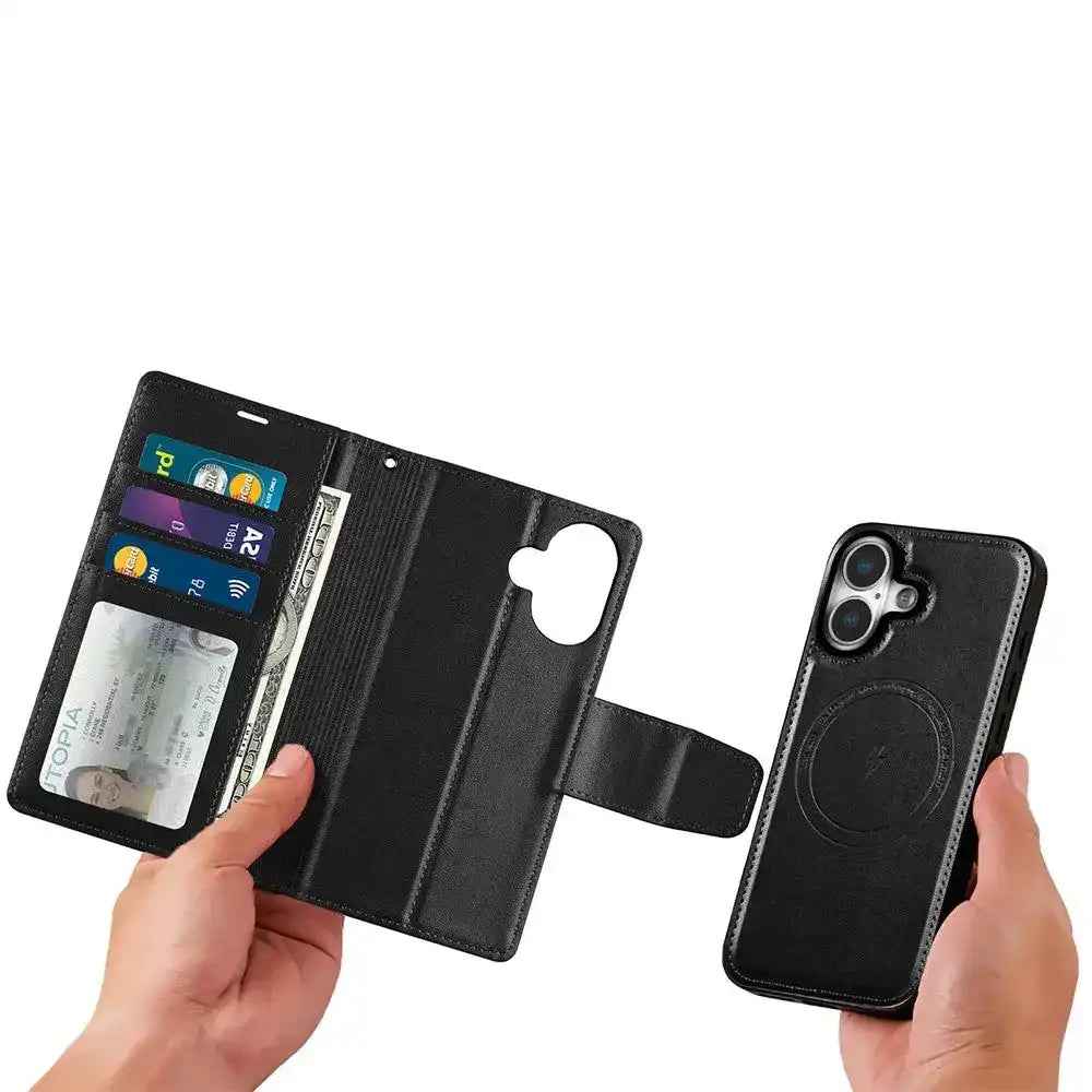 Hanman 2 in 1 Detachable Flip Leather Wallet Case With Magnetic Ring for iPhone 17