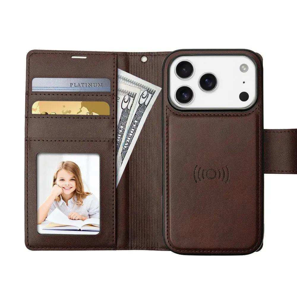 Hanman 2 in 1 Detachable Flip Leather Wallet Case With Magnetic Ring for iPhone 17 Pro Hanman