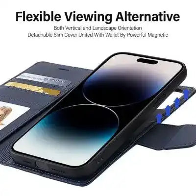 Hanman 2 in 1 Detachable Magnetic Flip Leather Wallet Cover Case for iPhone 16 Pro Hanman