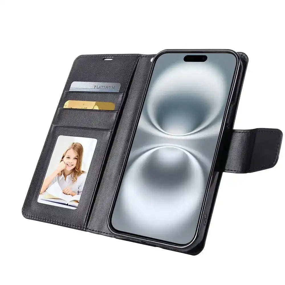 Hanman PU Flip Leather Wallet Case for iPhone 17 Air-Black Hanman