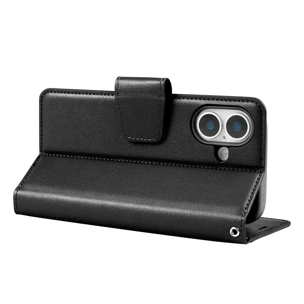 Hanman PU Flip Leather Wallet Case for iPhone 17-Black Hanman