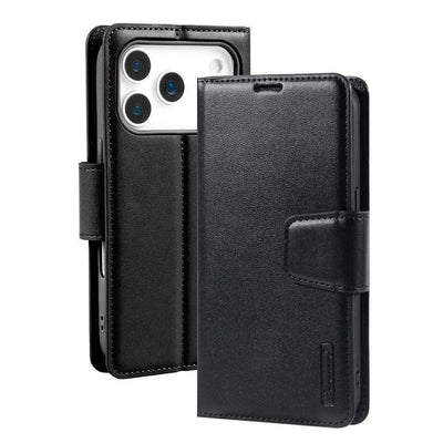 Hanman PU Flip Leather Wallet Case for iPhone 17 Pro Max-Black Hanman