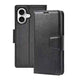 Hanman PU Flip Leather Wallet Cover Case for iPhone 16 Plus-Black